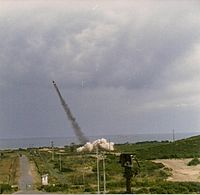 1988. Lancio Di Un missile Lance Dal poligono Di Capo San Lorenzo In Sardegna